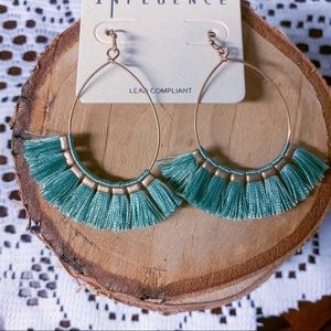 2/$20 Aqua Blue and Gold Fringe Earrings